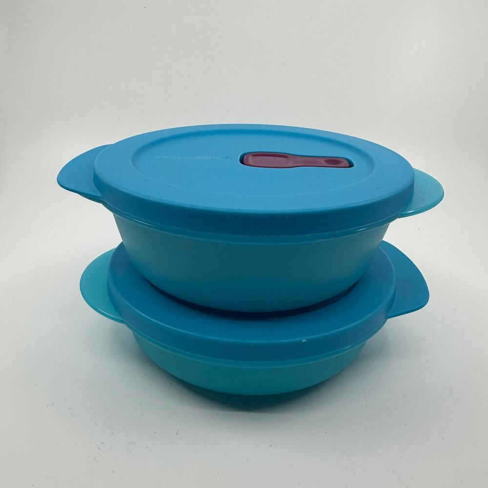 Tupperware Blue Bowl Set 2 3/4 Cup 600mL Microwave Reheatable W Lids Kitchenware